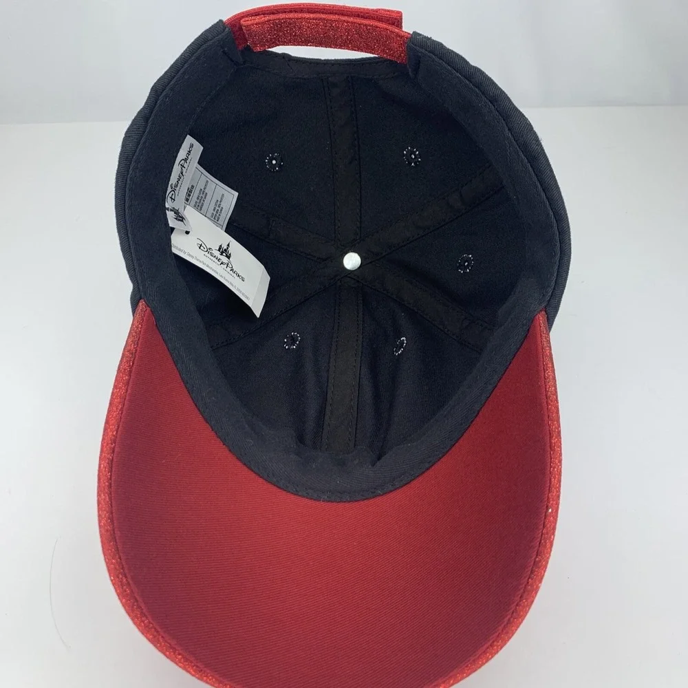 Disney Parks Minnie Mouse Youth Hat Coral Red Glitter Adjustable Ball Cap w Tag